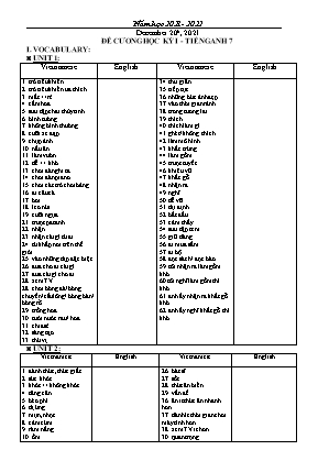 Đề cương học kỳ I môn Tiếng Anh 7 - Năm học 2021-2022